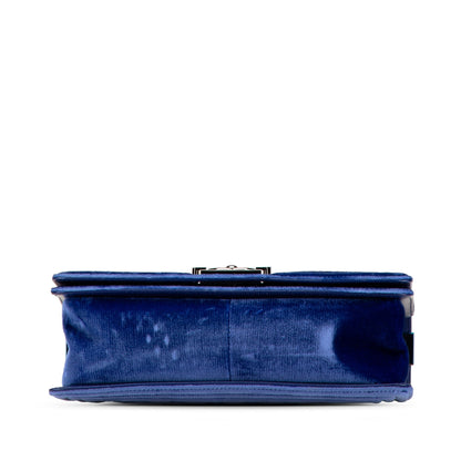 Blue Chanel Medium Quilted Velvet Boy Flap Crossbody Bag