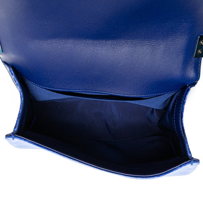 Blue Chanel Medium Quilted Velvet Boy Flap Crossbody Bag