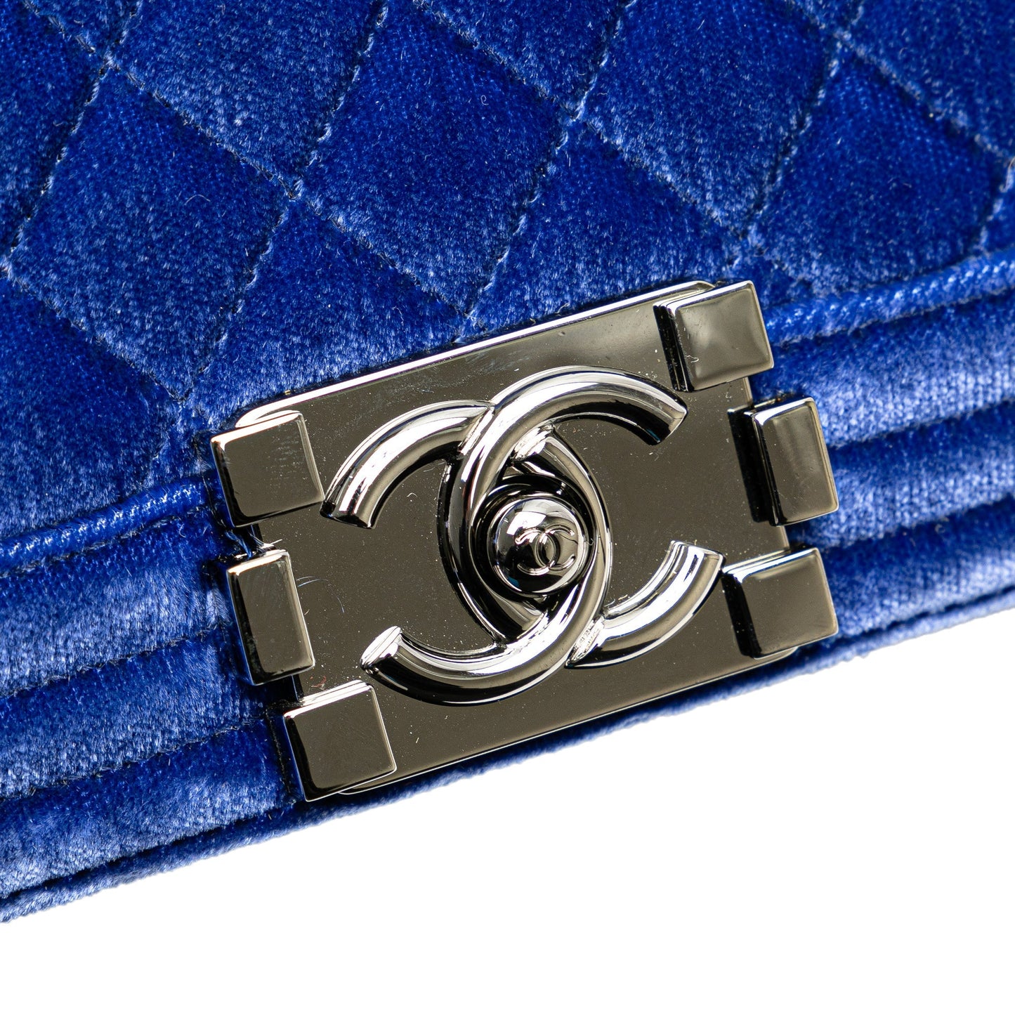Blue Chanel Medium Quilted Velvet Boy Flap Crossbody Bag