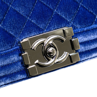 Blue Chanel Medium Quilted Velvet Boy Flap Crossbody Bag