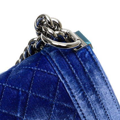Blue Chanel Medium Quilted Velvet Boy Flap Crossbody Bag