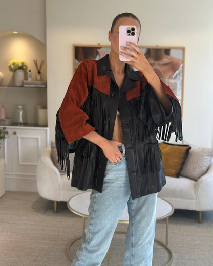 Gucci Black and Orange Leather Fringe and Studded Jacket in Size IT 36 (UK 4)