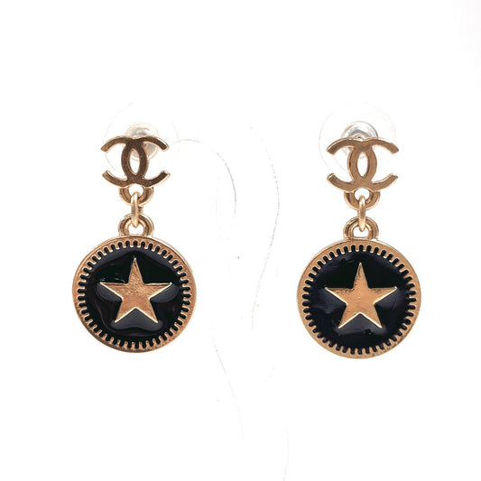 Chanel Coco Mark Star Swing Earrings Metal Resin