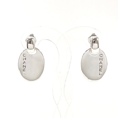 Chanel Silver 925 Oval Logo Plate Earrings