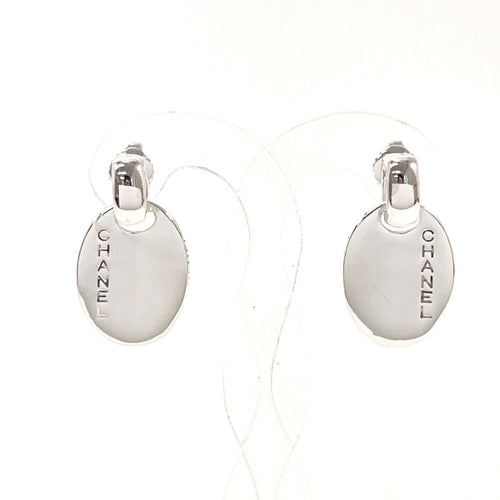 Chanel Silver 925 Oval Logo Plate Earrings
