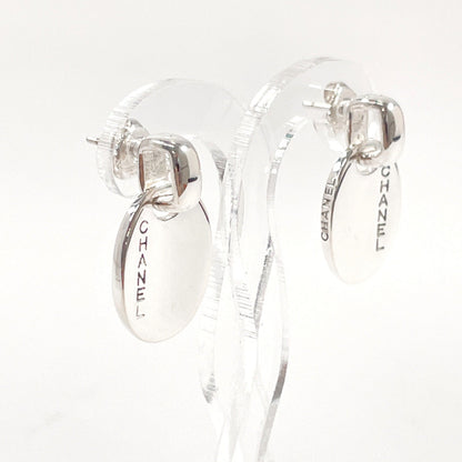 Chanel Silver 925 Oval Logo Plate Earrings