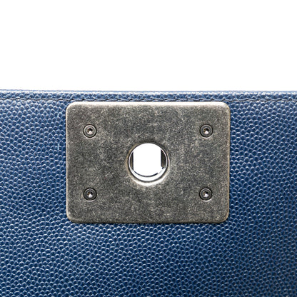 Blue Chanel Medium Chevron Caviar Boy Flap Crossbody Bag