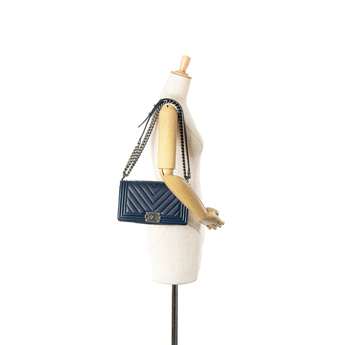 Blue Chanel Medium Chevron Caviar Boy Flap Crossbody Bag