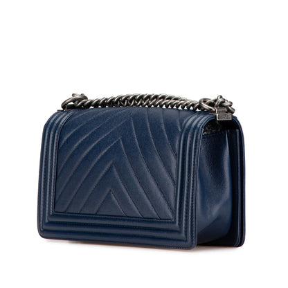 Blue Chanel Medium Chevron Caviar Boy Flap Crossbody Bag