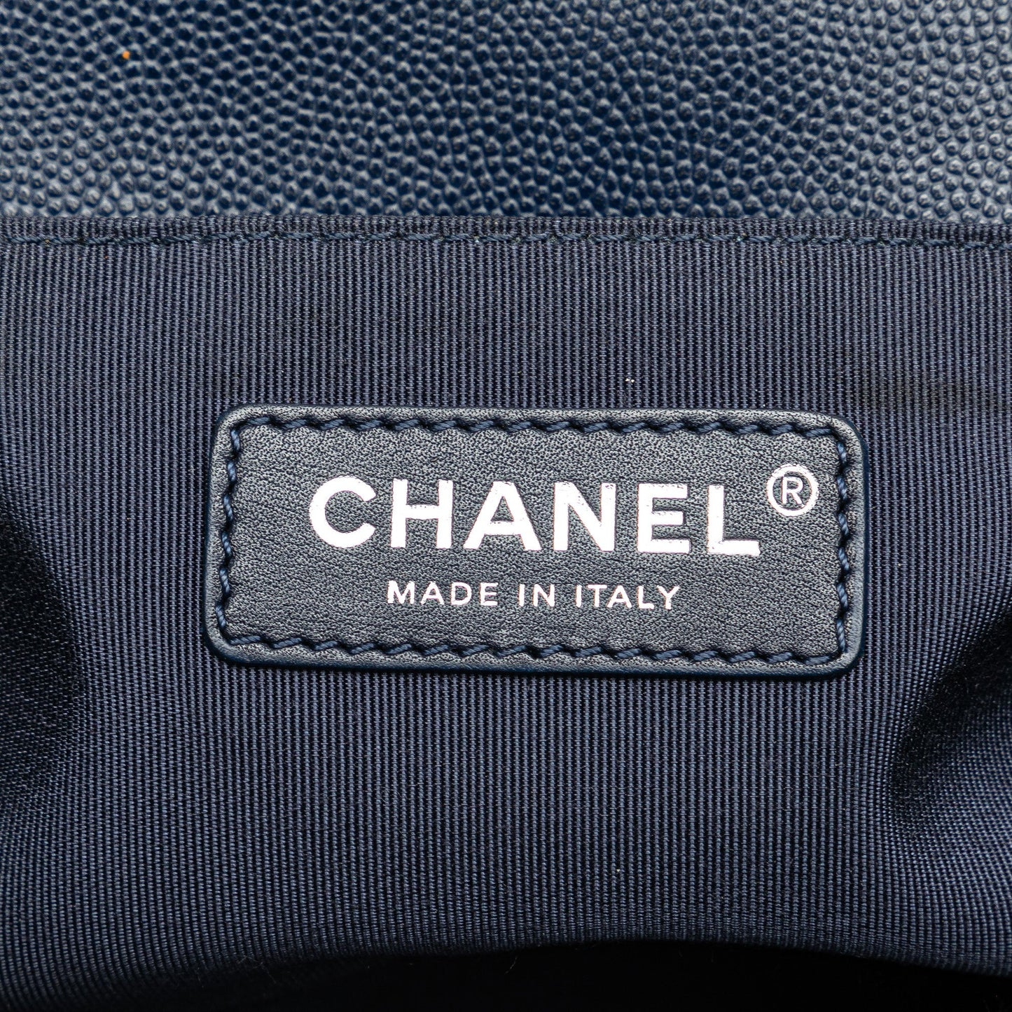 Blue Chanel Medium Chevron Caviar Boy Flap Crossbody Bag