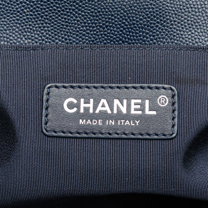 Blue Chanel Medium Chevron Caviar Boy Flap Crossbody Bag