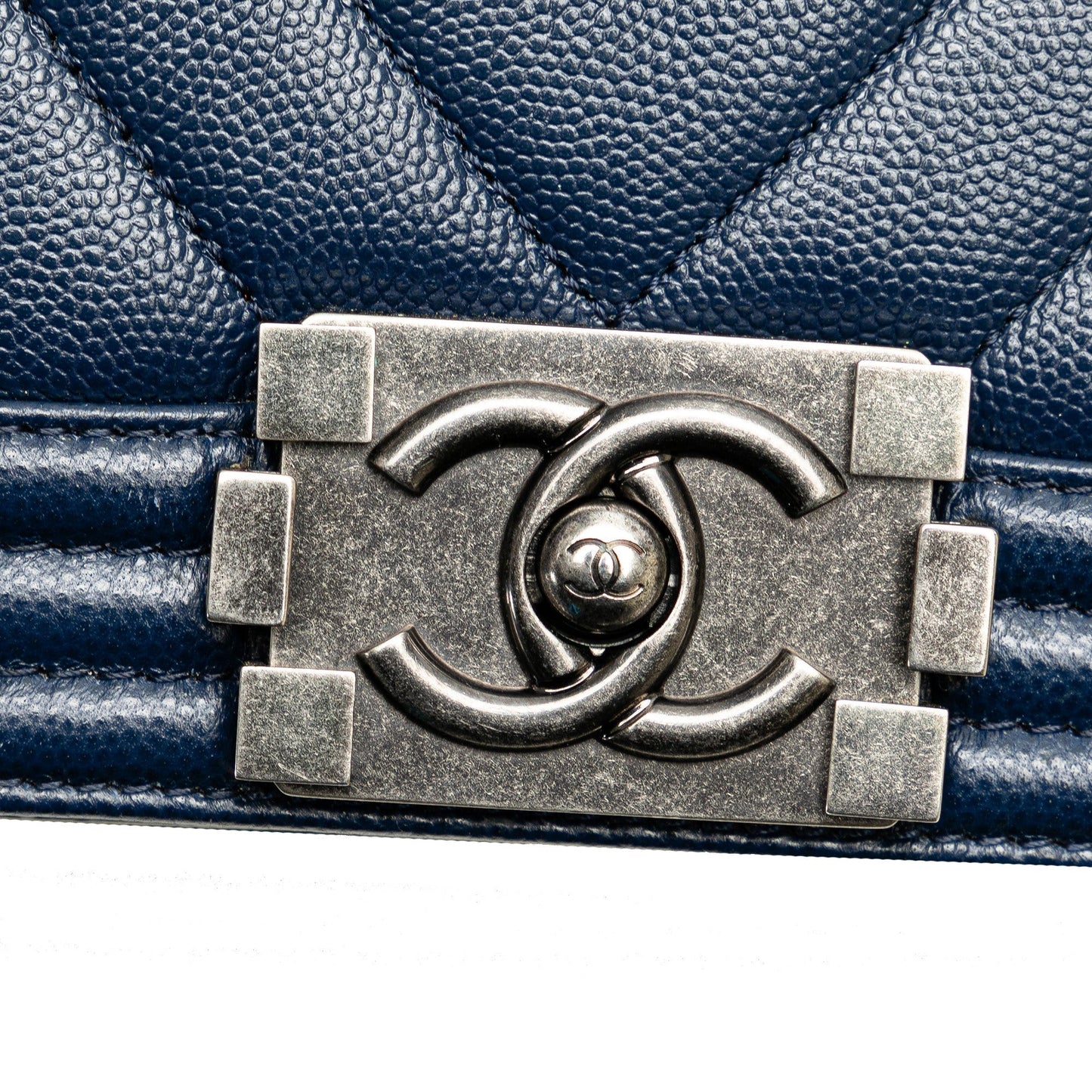 Blue Chanel Medium Chevron Caviar Boy Flap Crossbody Bag
