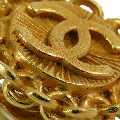 Gold Chanel Gold Plated CC Round Clip On Earrings