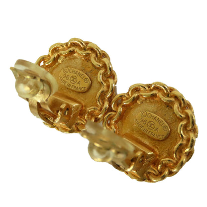 Gold Chanel Gold Plated CC Round Clip On Earrings