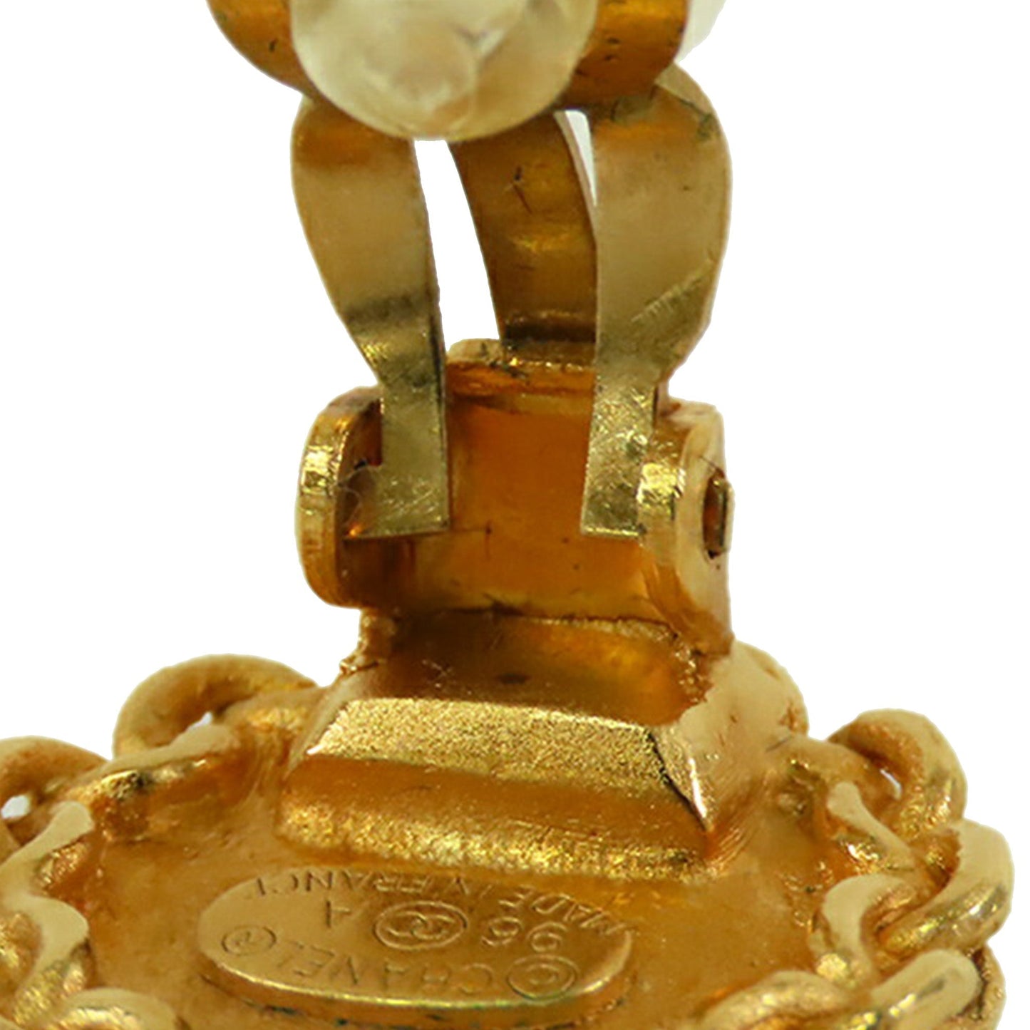 Gold Chanel Gold Plated CC Round Clip On Earrings