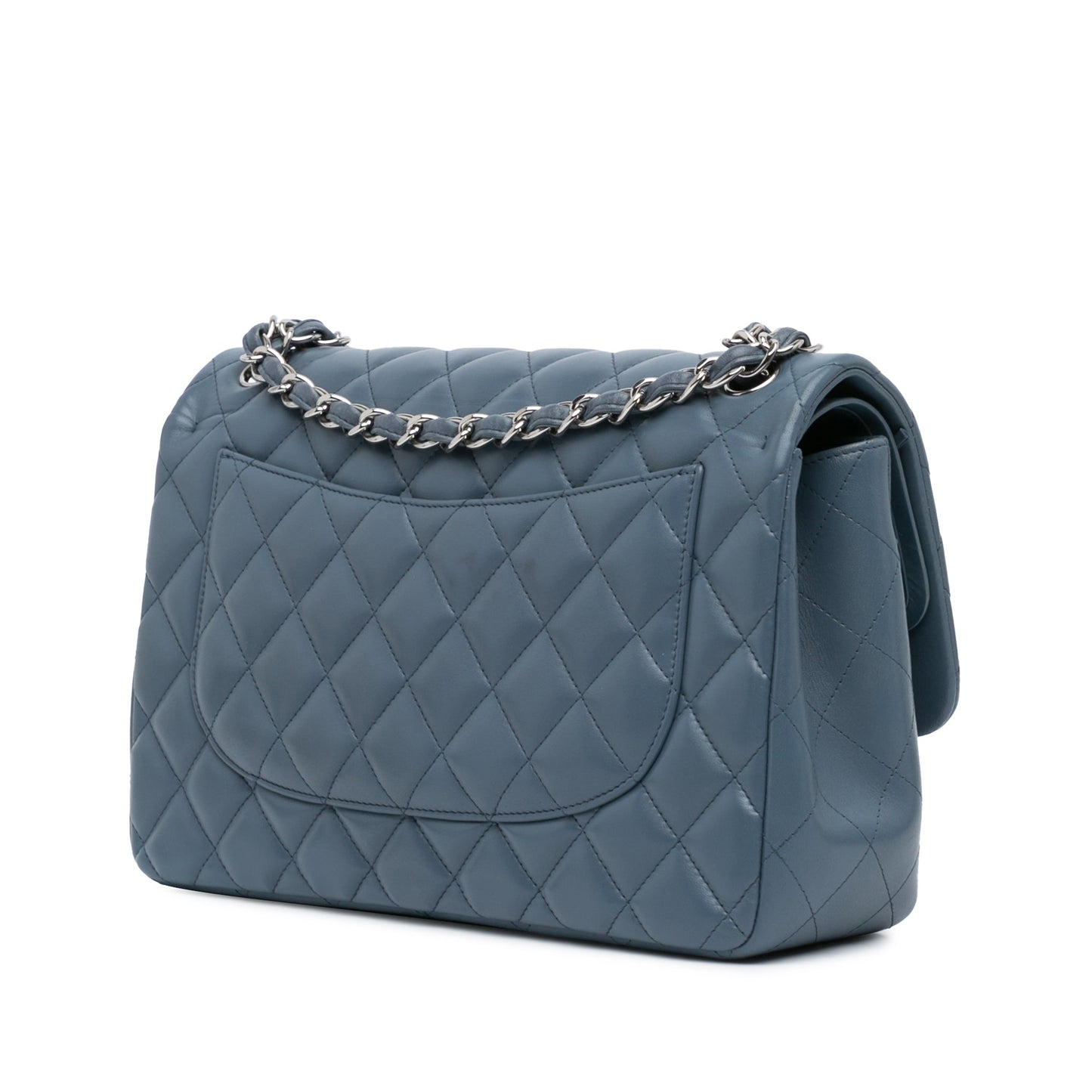 Blue Chanel Jumbo Classic Lambskin Double Flap Shoulder Bag