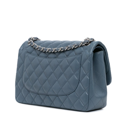 Blue Chanel Jumbo Classic Lambskin Double Flap Shoulder Bag