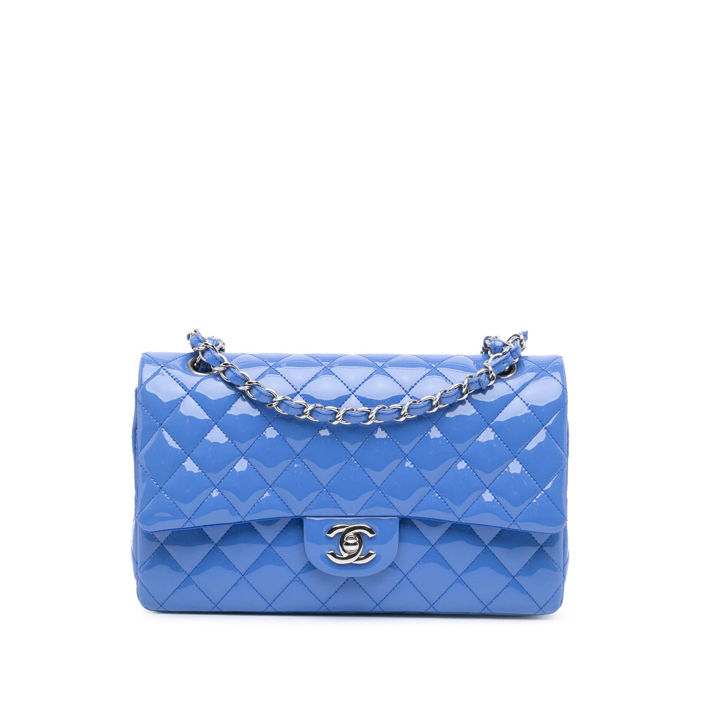 Blue Chanel Medium Classic Patent Double Flap Shoulder Bag