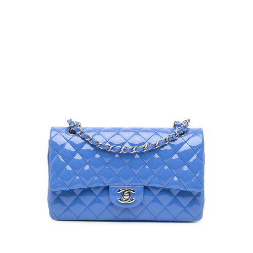 Blue Chanel Medium Classic Patent Double Flap Shoulder Bag