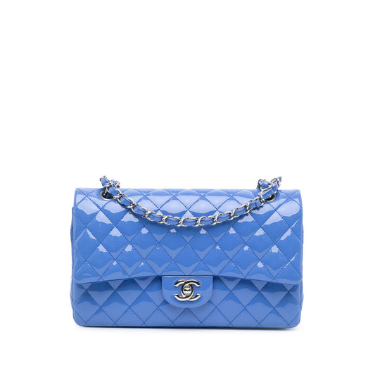 Blue Chanel Medium Classic Patent Double Flap Shoulder Bag