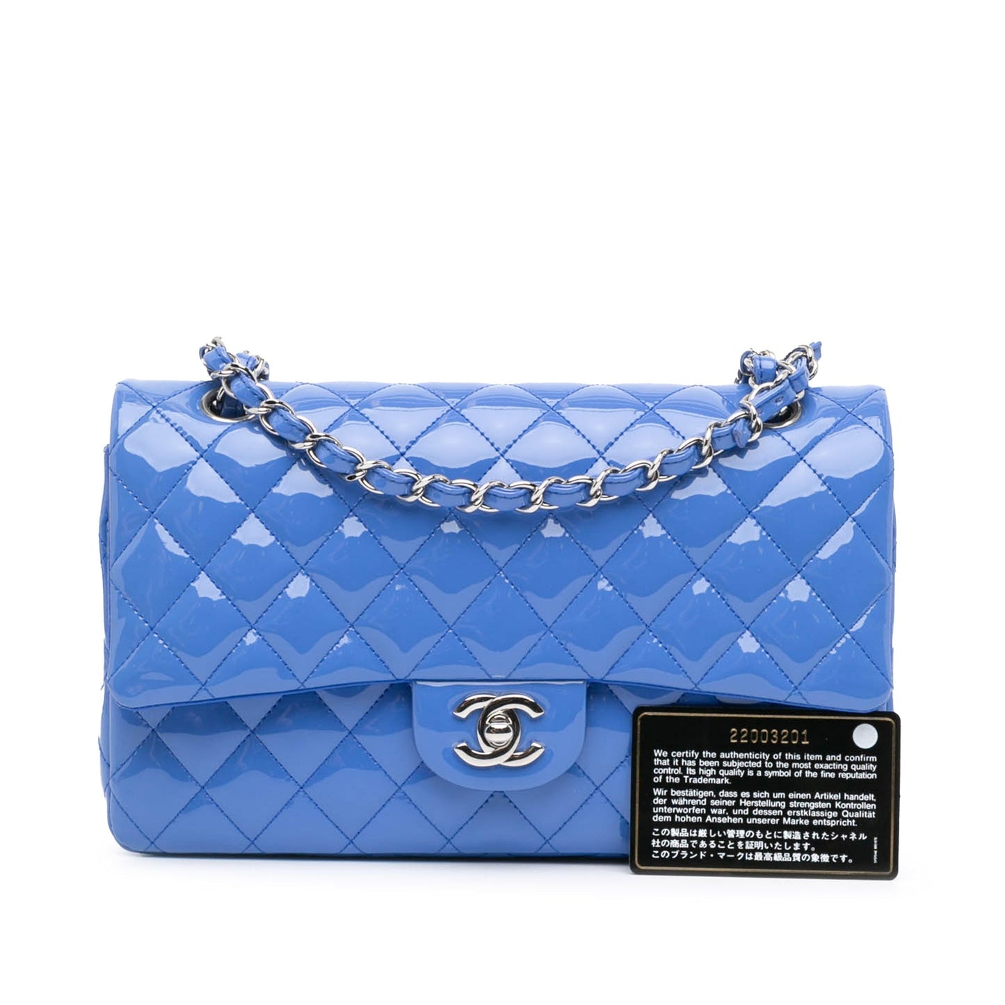 Blue Chanel Medium Classic Patent Double Flap Shoulder Bag