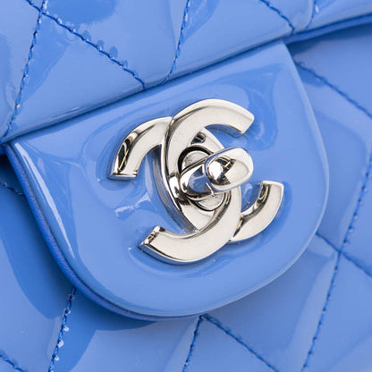 Blue Chanel Medium Classic Patent Double Flap Shoulder Bag