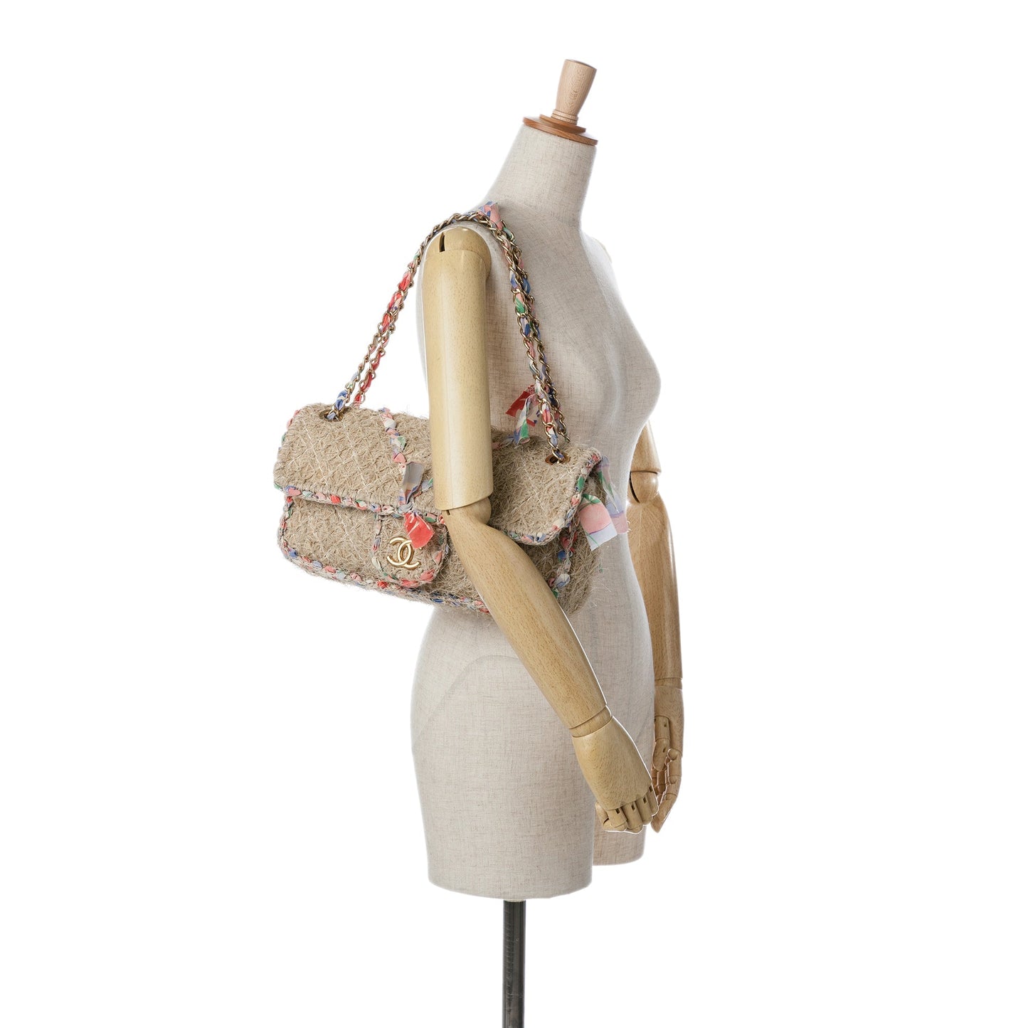 Beige Chanel CC Straw Country Flap Shoulder Bag