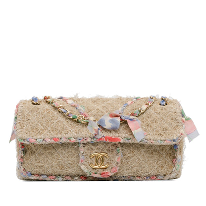 Beige Chanel CC Straw Country Flap Shoulder Bag