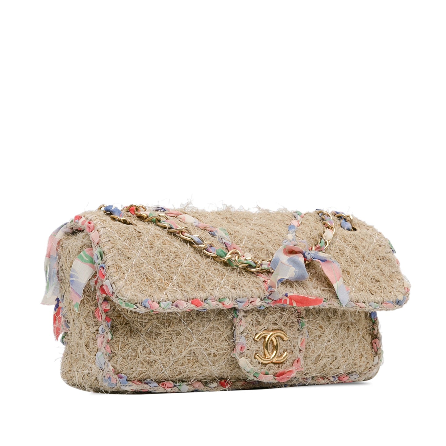 Beige Chanel CC Straw Country Flap Shoulder Bag