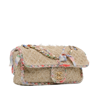 Beige Chanel CC Straw Country Flap Shoulder Bag