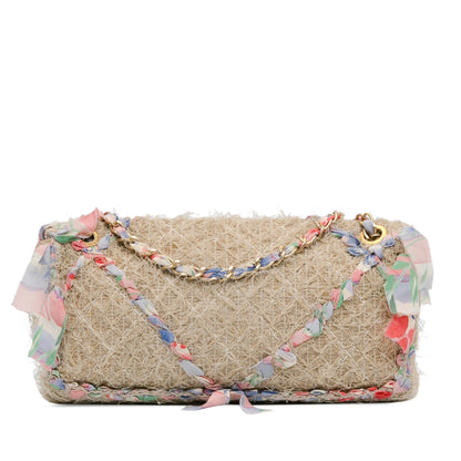 Beige Chanel CC Straw Country Flap Shoulder Bag