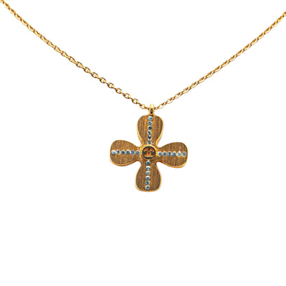 Gold Chanel Gold Plated Rhinestones Clover Pendant Necklace