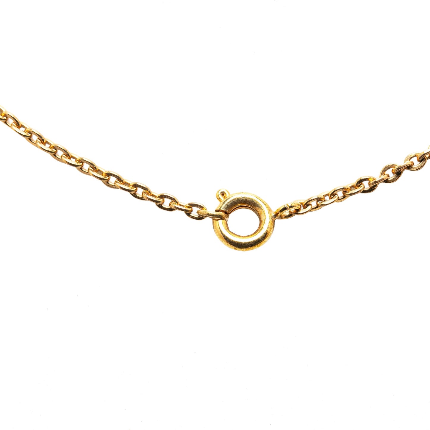 Gold Chanel Gold Plated Rhinestones Clover Pendant Necklace