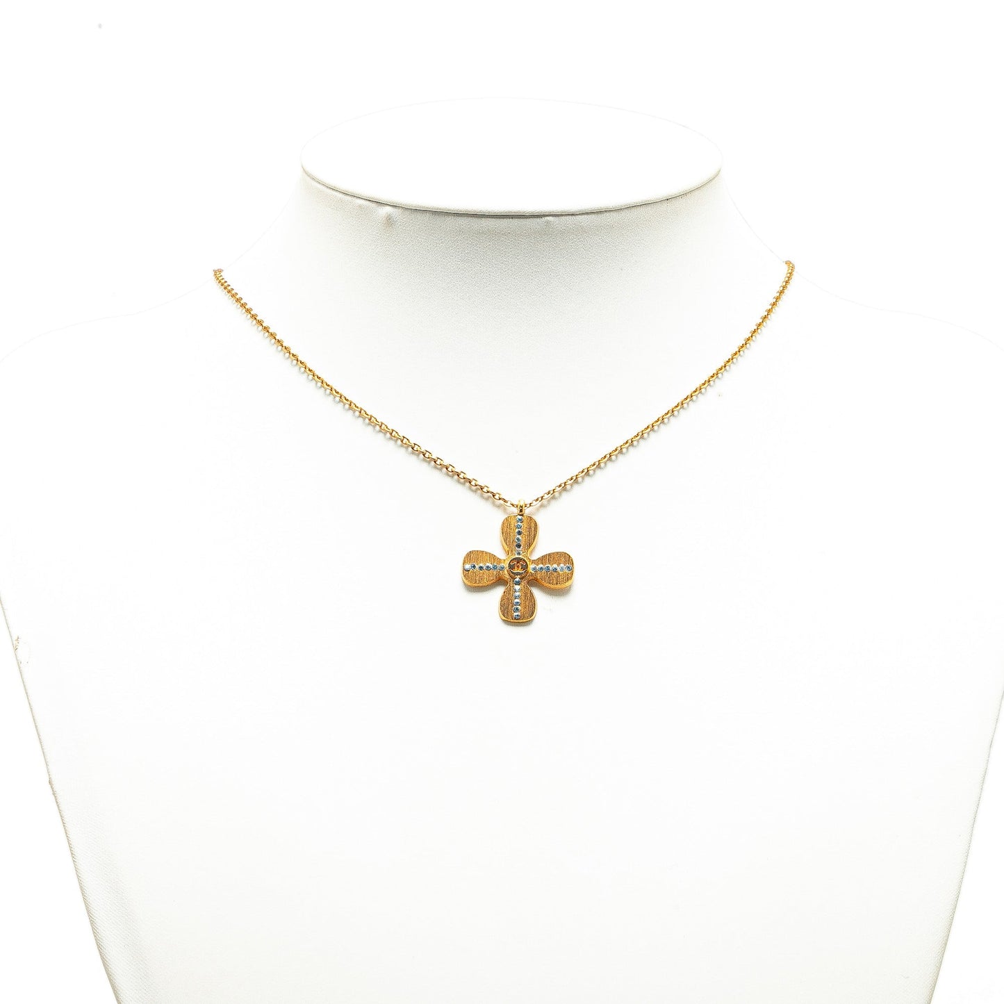 Gold Chanel Gold Plated Rhinestones Clover Pendant Necklace