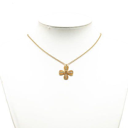 Gold Chanel Gold Plated Rhinestones Clover Pendant Necklace