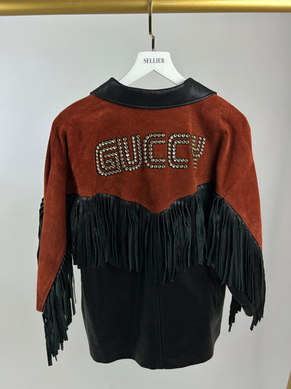 Gucci Black and Orange Leather Fringe and Studded Jacket in Size IT 36 (UK 4)