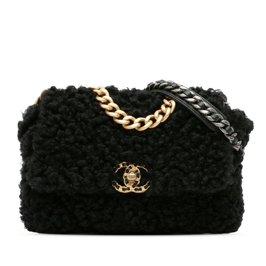 Black Chanel Medium Shearling 19 Flap Satchel
