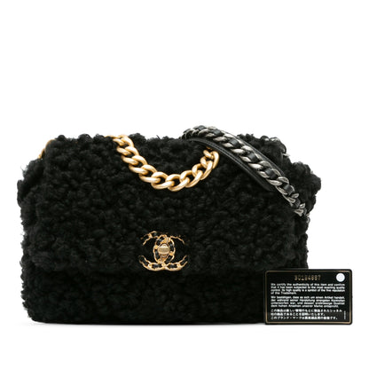 Black Chanel Medium Shearling 19 Flap Satchel
