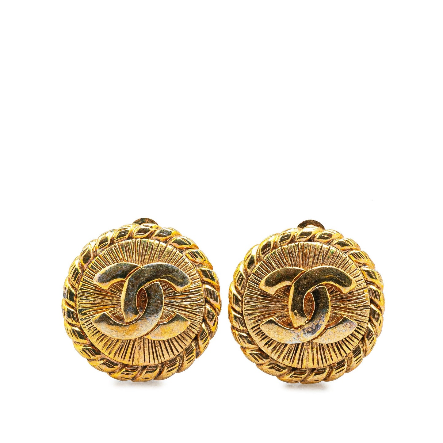 Gold Chanel Gold-Plated CC Clip On Earrings
