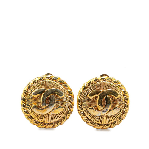 Gold Chanel Gold-Plated CC Clip On Earrings