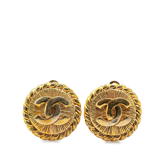 Gold Chanel Gold-Plated CC Clip On Earrings