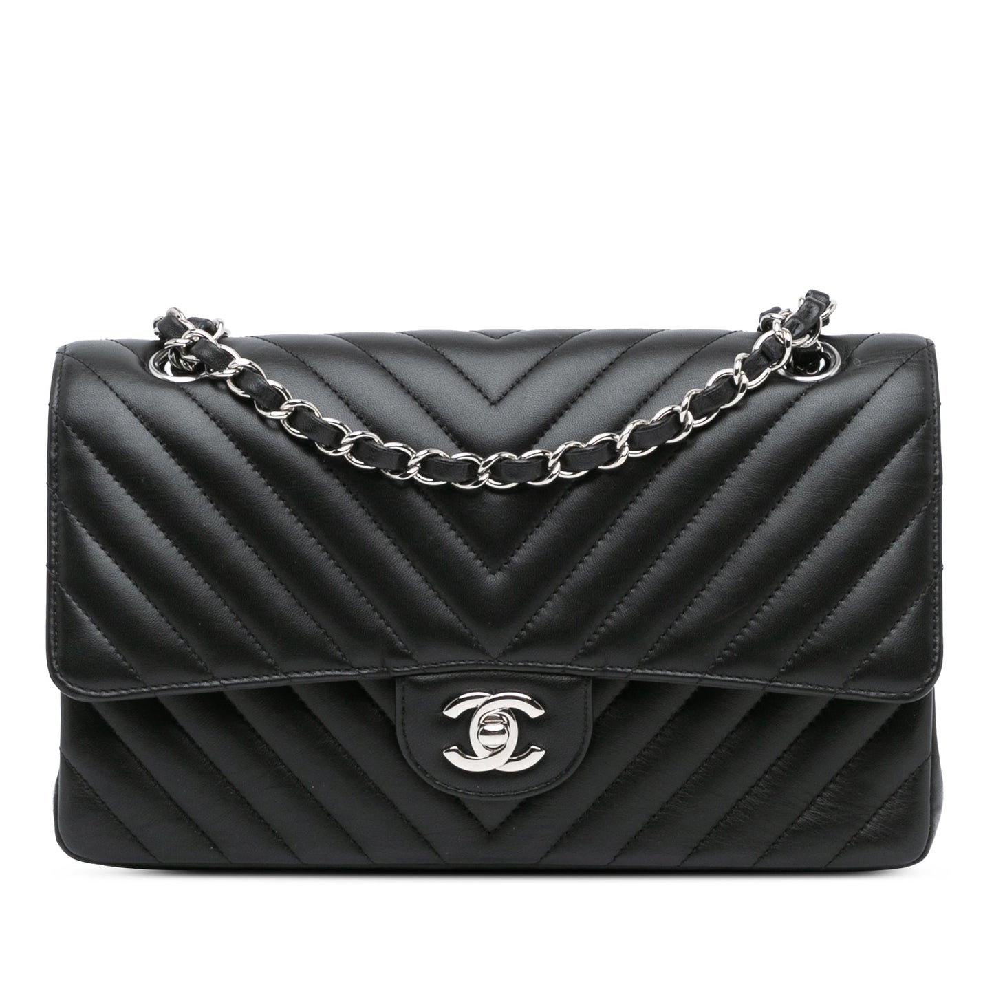 Black Chanel Medium Classic Chevron Lambskin Double Flap Shoulder Bag