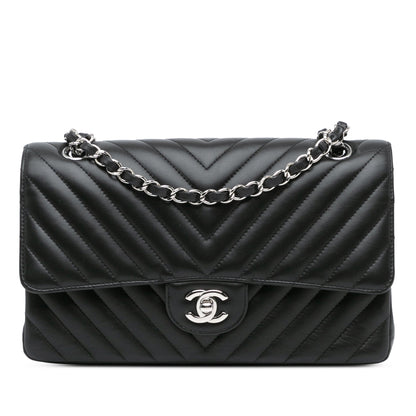 Black Chanel Medium Classic Chevron Lambskin Double Flap Shoulder Bag