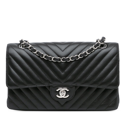 Black Chanel Medium Classic Chevron Lambskin Double Flap Shoulder Bag