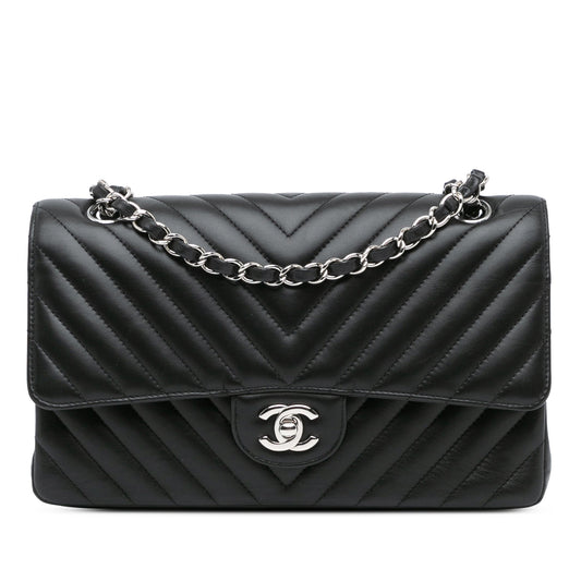 Black Chanel Medium Classic Chevron Lambskin Double Flap Shoulder Bag