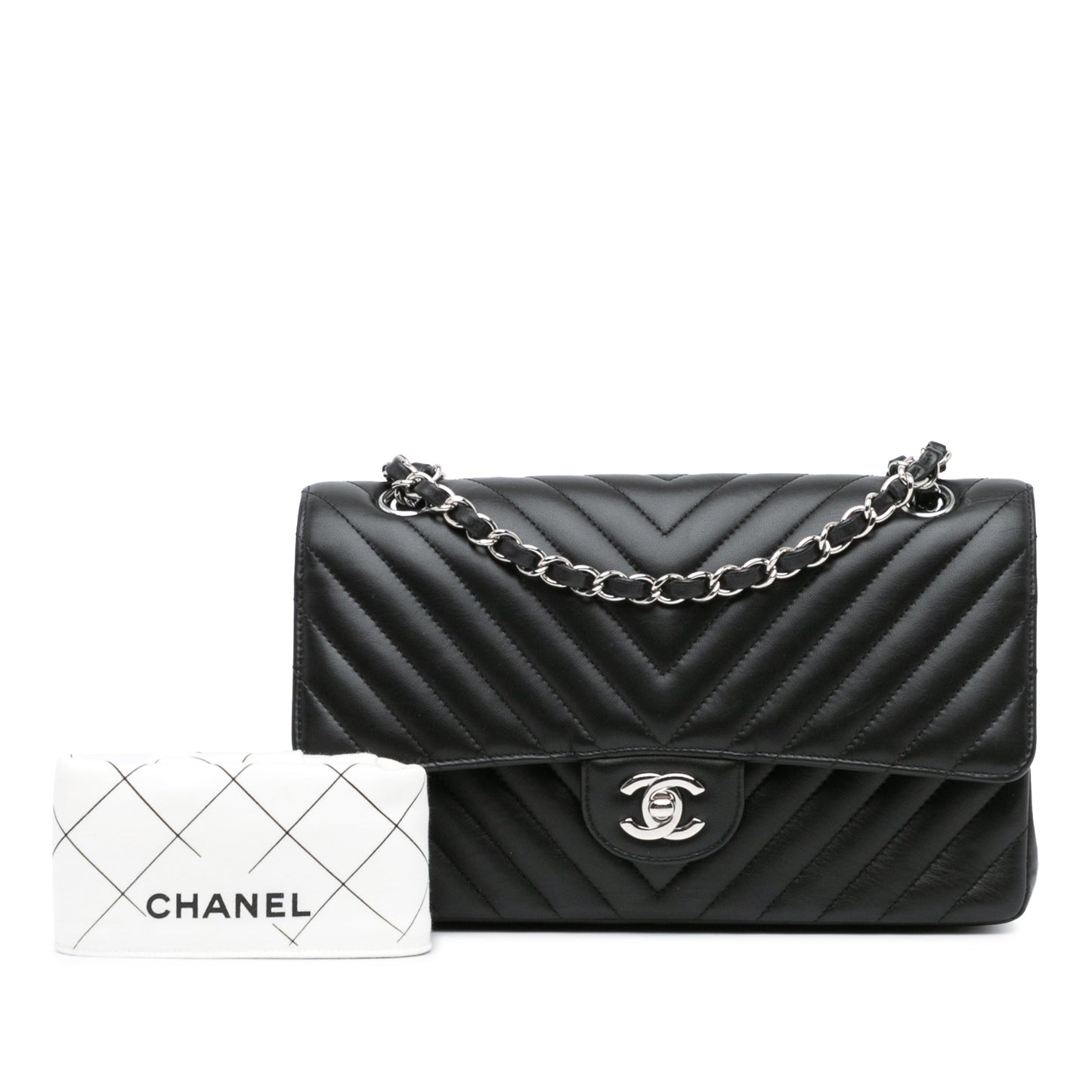 Black Chanel Medium Classic Chevron Lambskin Double Flap Shoulder Bag