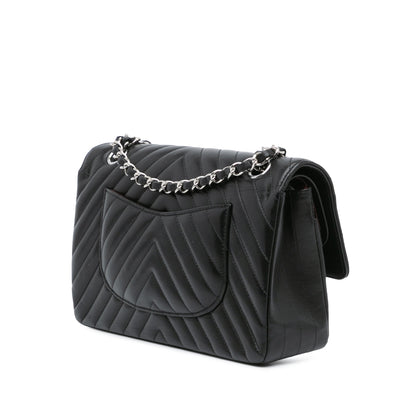 Black Chanel Medium Classic Chevron Lambskin Double Flap Shoulder Bag