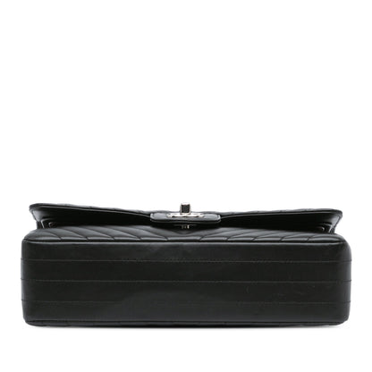 Black Chanel Medium Classic Chevron Lambskin Double Flap Shoulder Bag