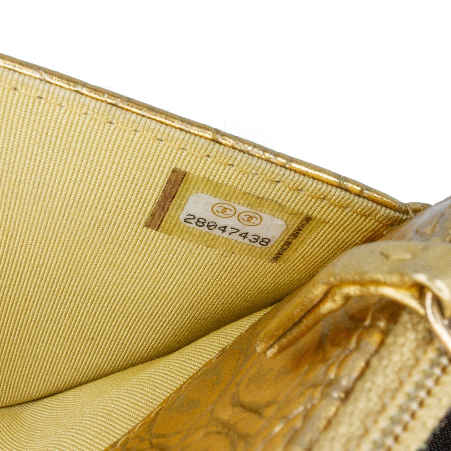 Gold Chanel CC Metallic Calfskin Crocodile Embossed Wallet On Chain Crossbody Bag