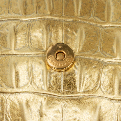 Gold Chanel CC Metallic Calfskin Crocodile Embossed Wallet On Chain Crossbody Bag